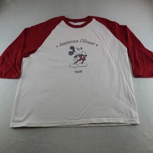 Mickey Mouse Shirt Adult 2XL Red White 3/4 Sleeve American Classic 1928 Flaws